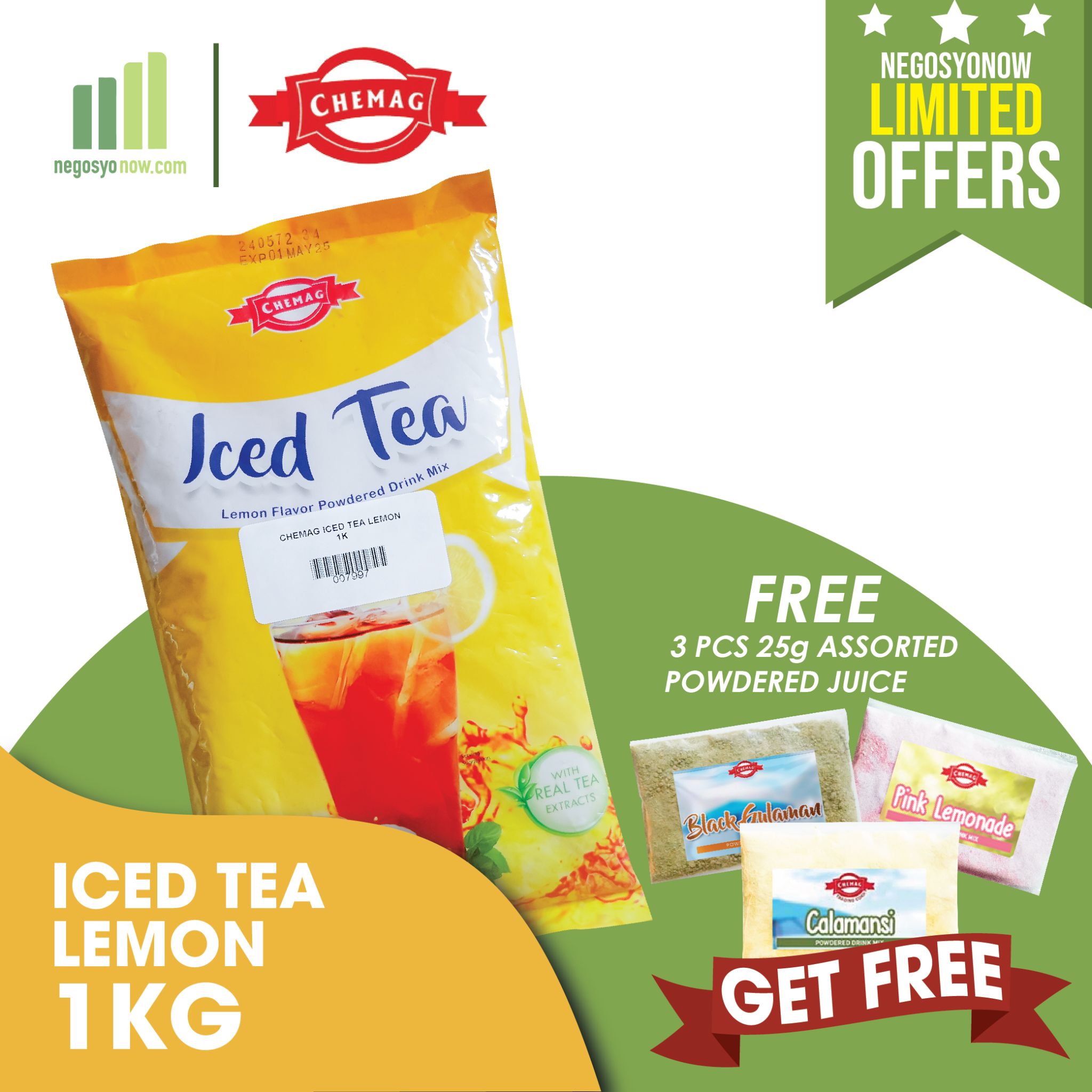BUY 1 PACK CHEMAG ICED TEA LEMON , GET 3 PCS OF 25G SACHET FREE
